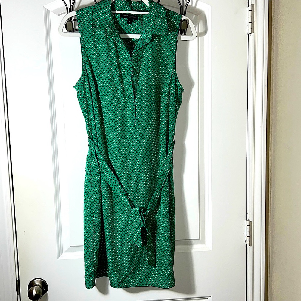 Banana Republic EUC Sleeveless Green Geometric Print Dress + Belt + Pockets